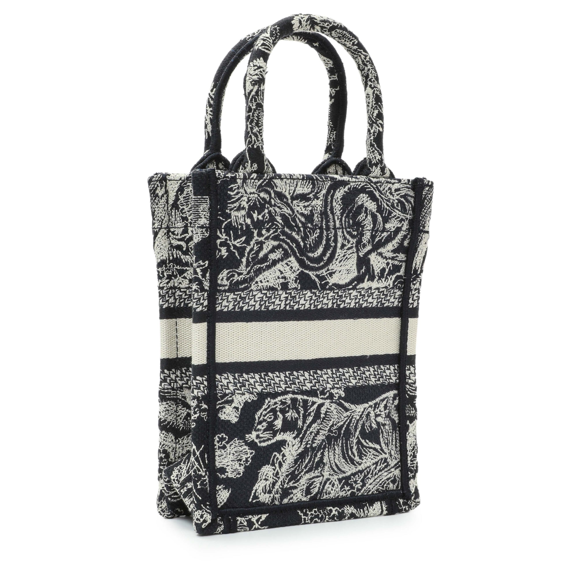 Exclusive Christian Dior Canvas Toile de Jouy Reverse Embroidered Mini Book Tote Phone Bag — Side View