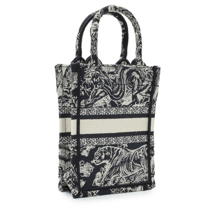Exclusive Christian Dior Canvas Toile de Jouy Reverse Embroidered Mini Book Tote Phone Bag — Side View