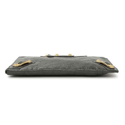 Exclusive Balenciaga Gris Fossile Lambskin Giant 12 Zip Pouch — Back View