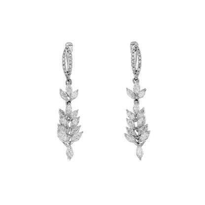 Exclusive 18K White Gold 4.17 Carat Foliate Drop Diamond Earrings — Front View
