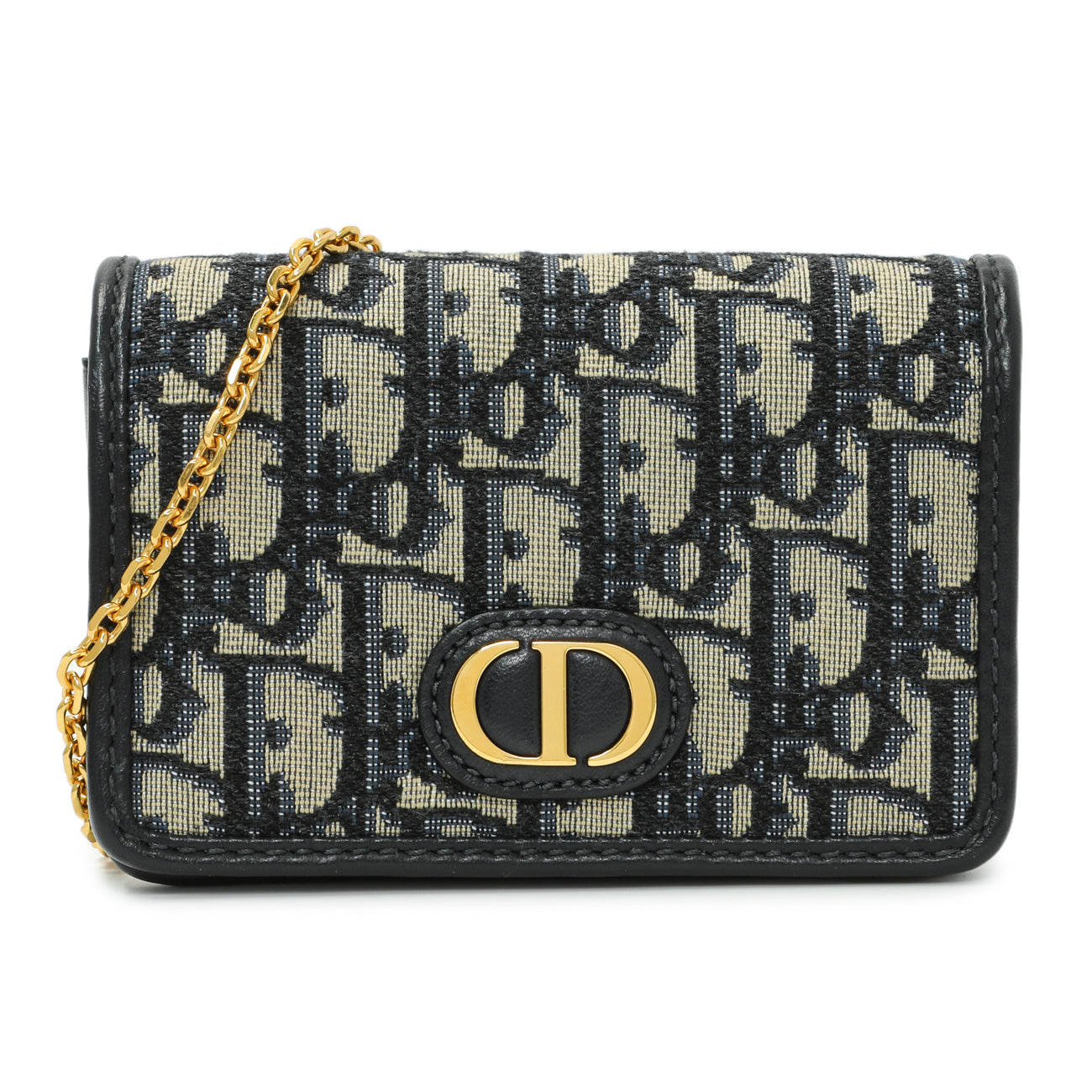 Exclusive Christian Dior Blue Oblique Nano 30 Montaigne Pouch — Front View