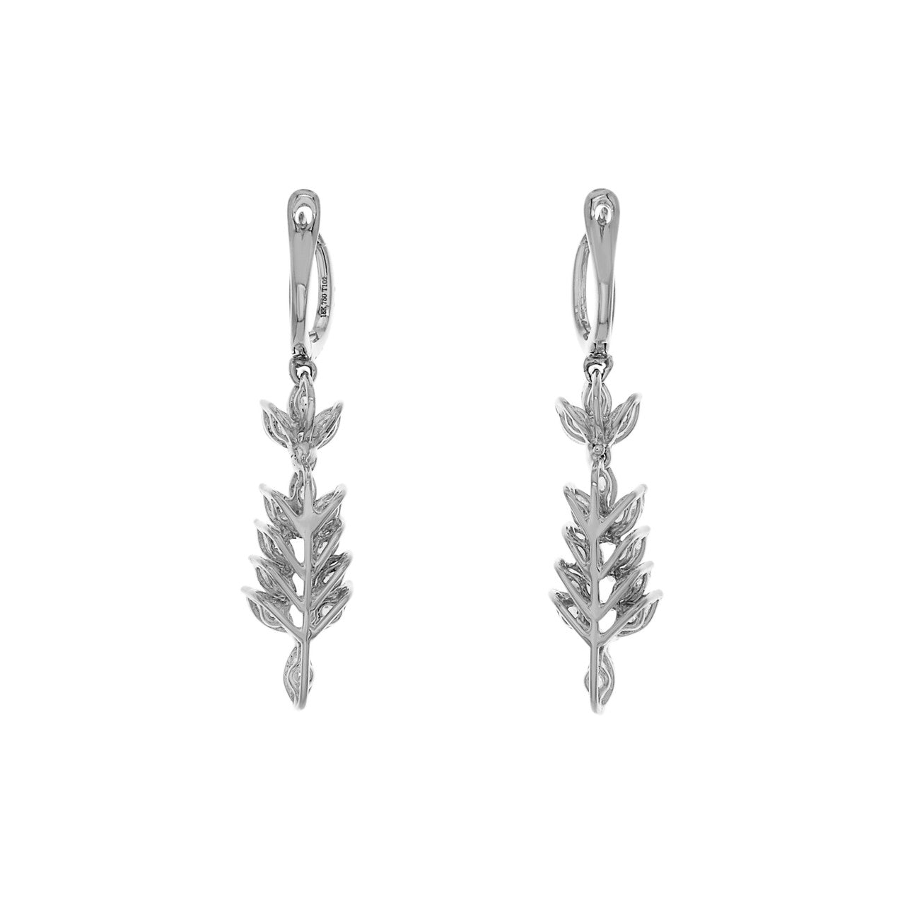 Exclusive 18K White Gold 4.17 Carat Foliate Drop Diamond Earrings — Side View