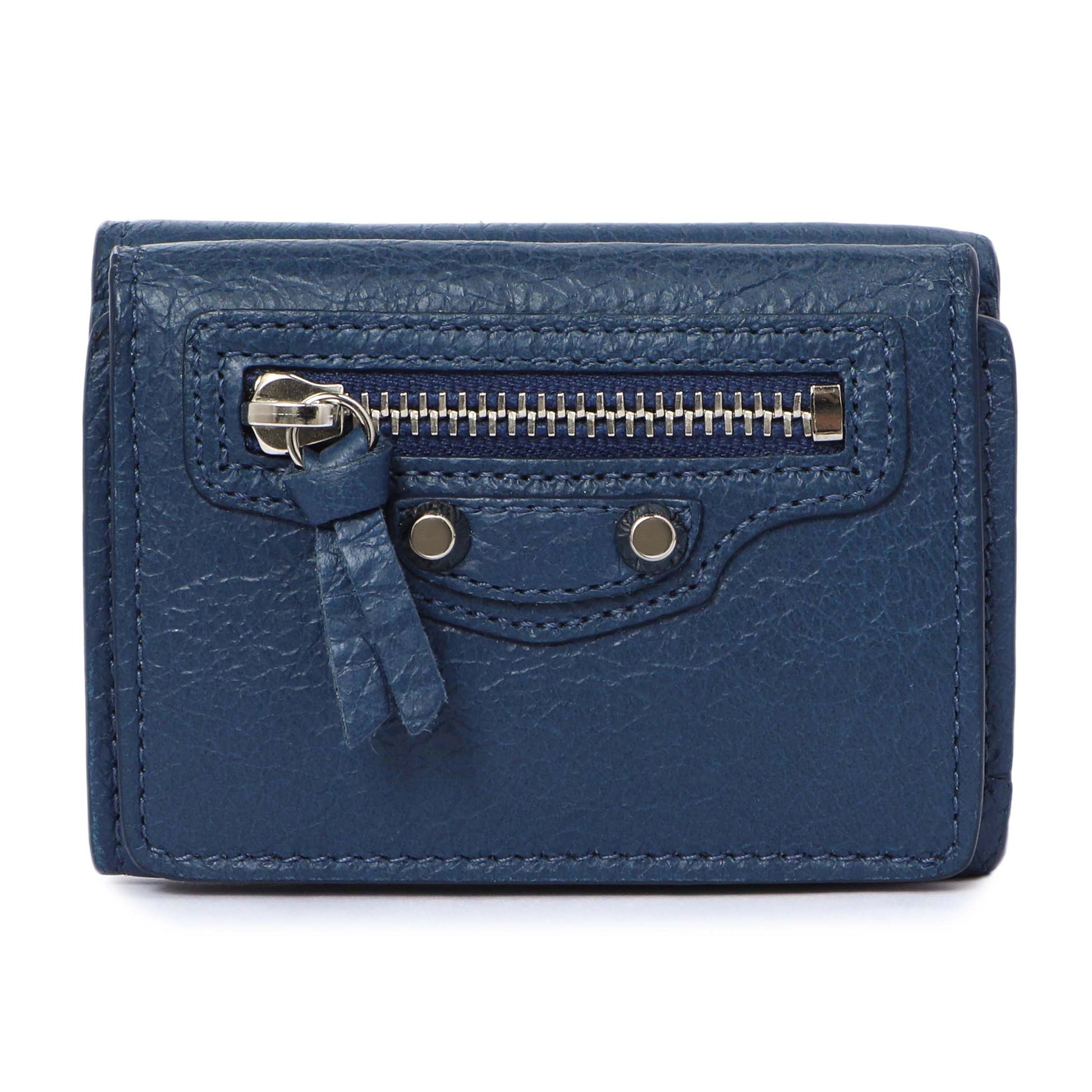 Exclusive Balenciaga Blue Lambskin Classic Mini Wallet — Front View