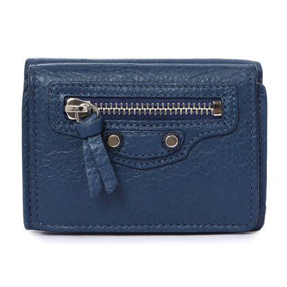 Exclusive Balenciaga Blue Lambskin Classic Mini Wallet — Front View