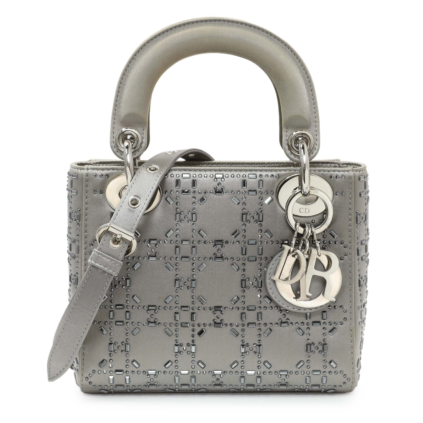 Exclusive Christian Dior Satin Crystal Cannage Mini Lady Dior — Front View