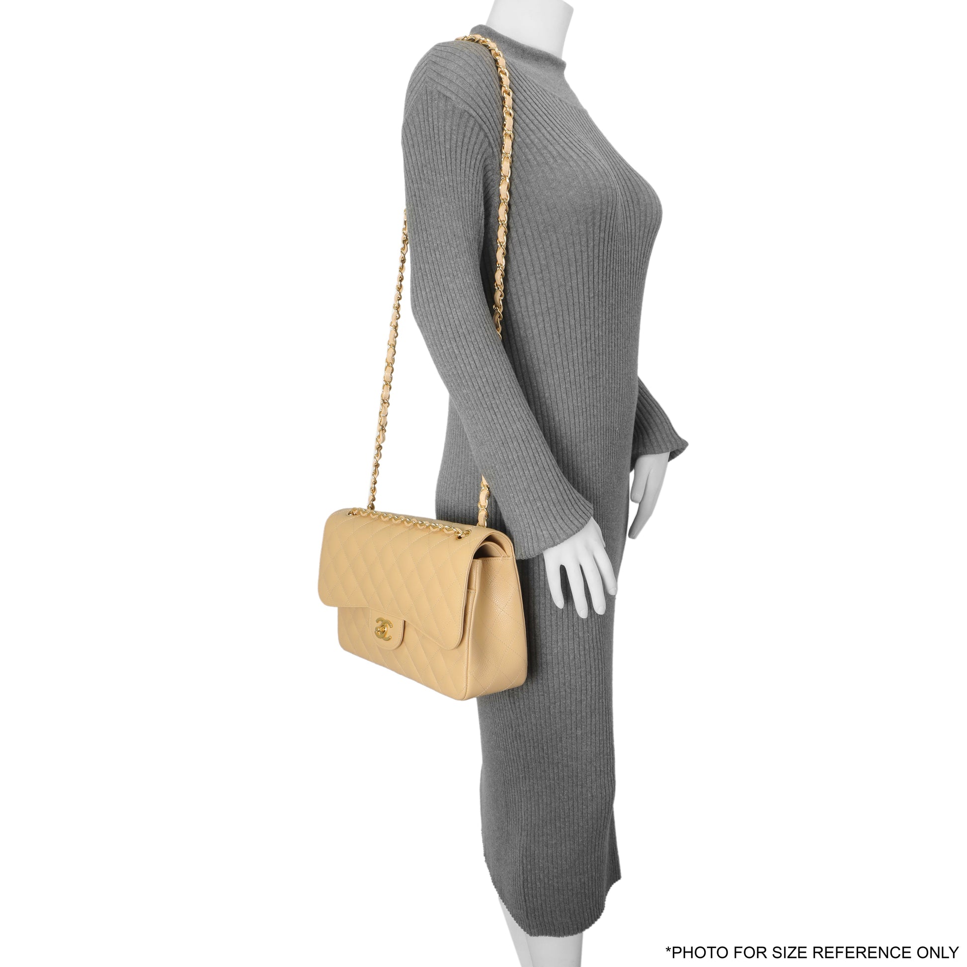 Exclusive Chanel Beige Quilted Caviar Jumbo Classic Double Flap — Alternate View 13