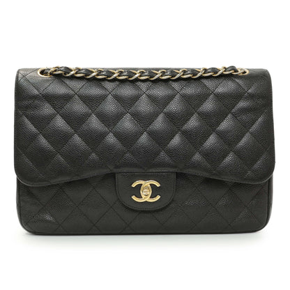 Exclusive Chanel Black Quilted Caviar Jumbo Double Flap — Front View