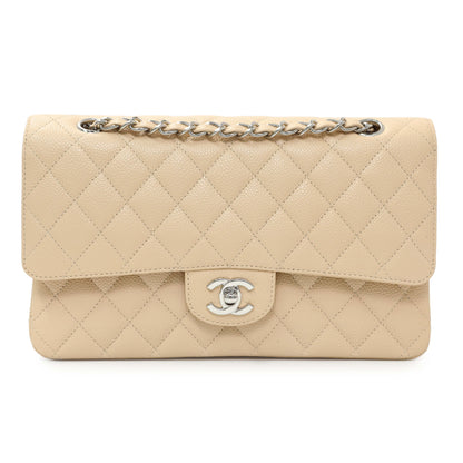 Exclusive Chanel Beige Caviar Medium Classic Flap — Front View