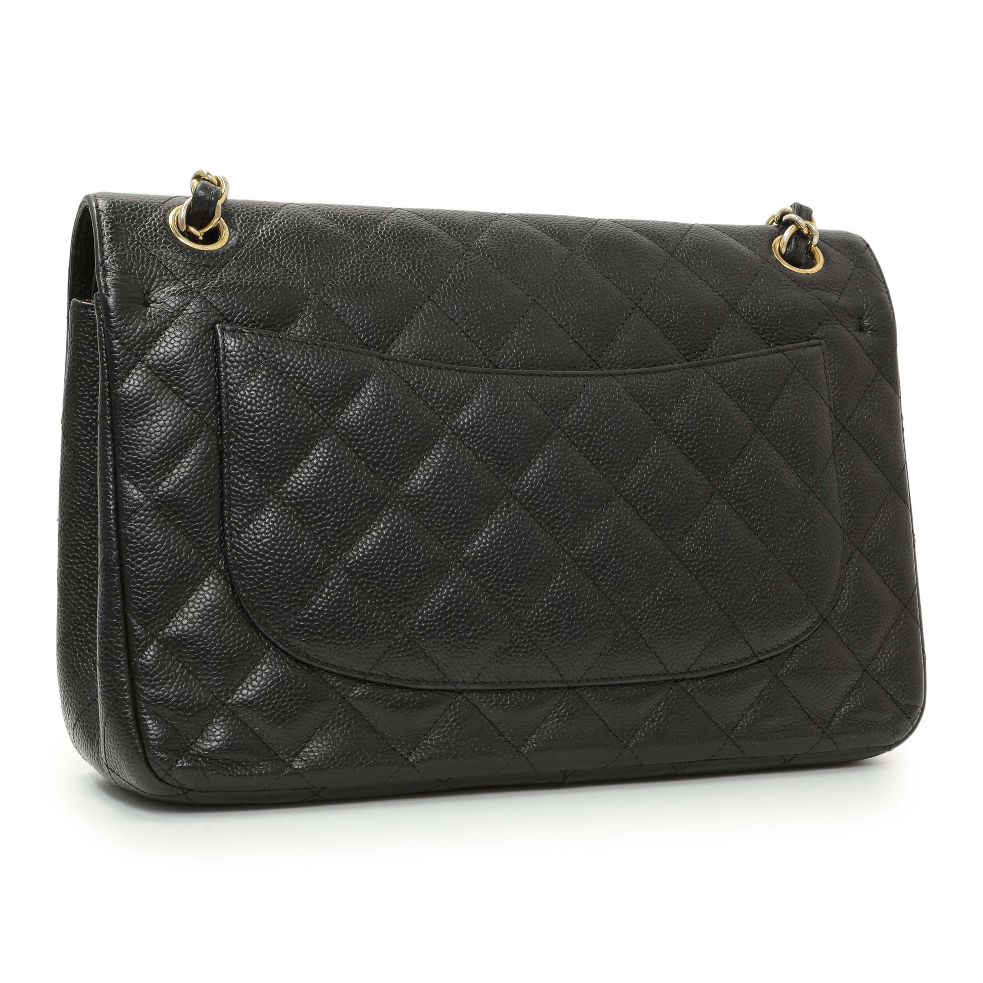 Exclusive Chanel Black Quilted Caviar Jumbo Double Flap — Side View