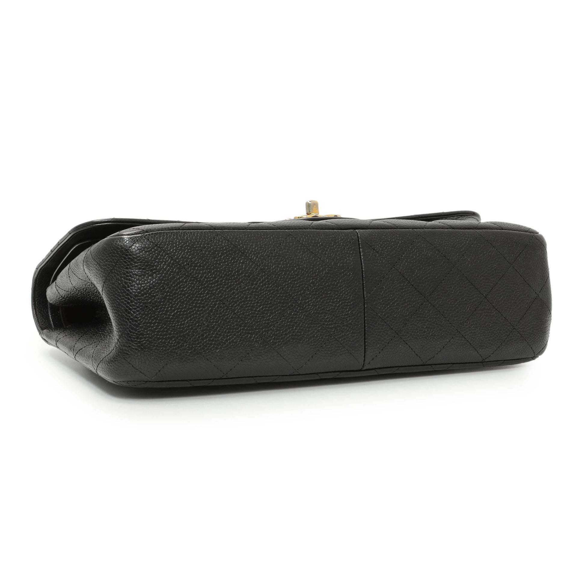 Exclusive Chanel Black Quilted Caviar Jumbo Double Flap — Back View