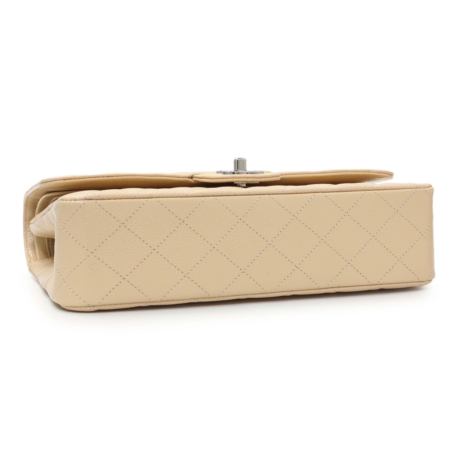 Exclusive Chanel Beige Caviar Medium Classic Flap — Back View