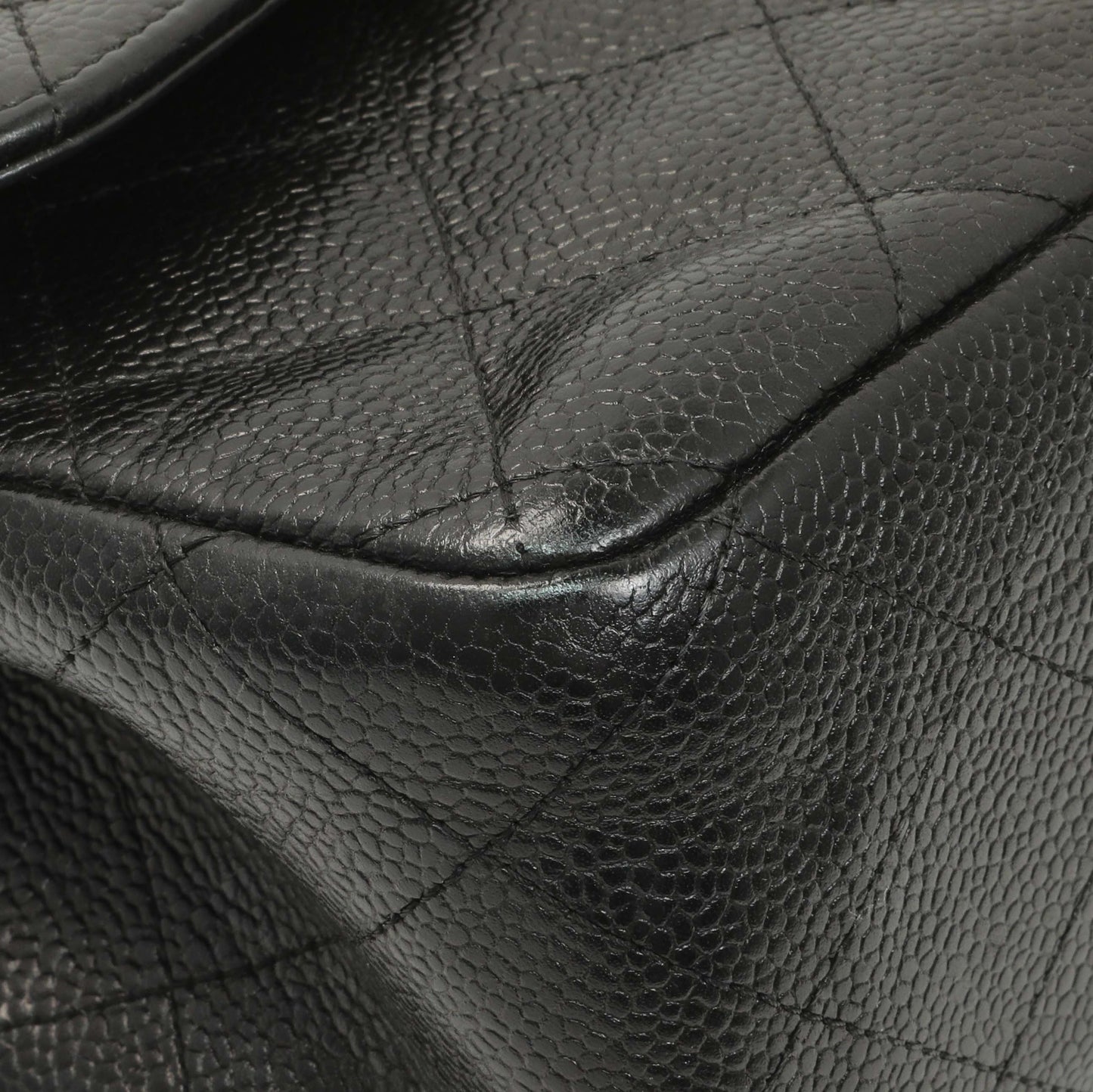 Exclusive Chanel Black Quilted Caviar Jumbo Double Flap — Top View