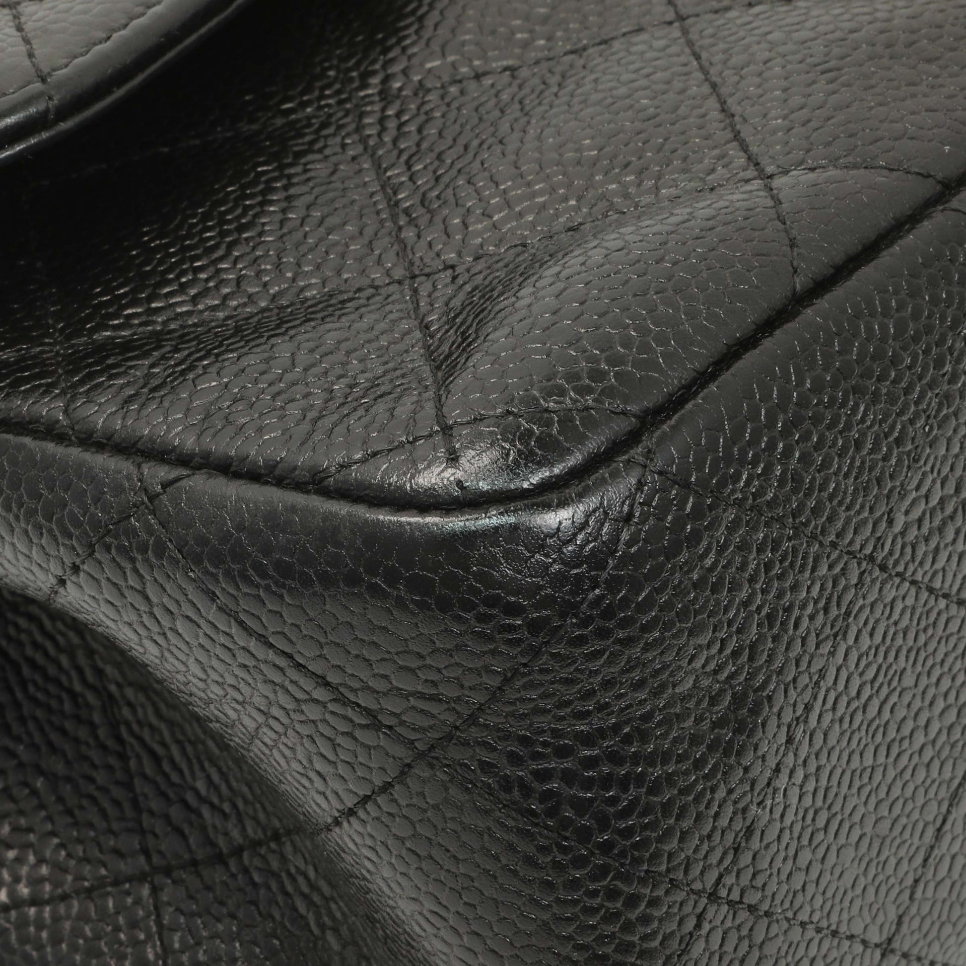 Exclusive Chanel Black Quilted Caviar Jumbo Double Flap — Top View