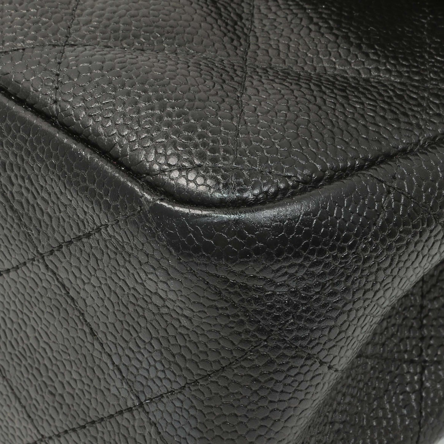 Exclusive Chanel Black Quilted Caviar Jumbo Double Flap — Detail View