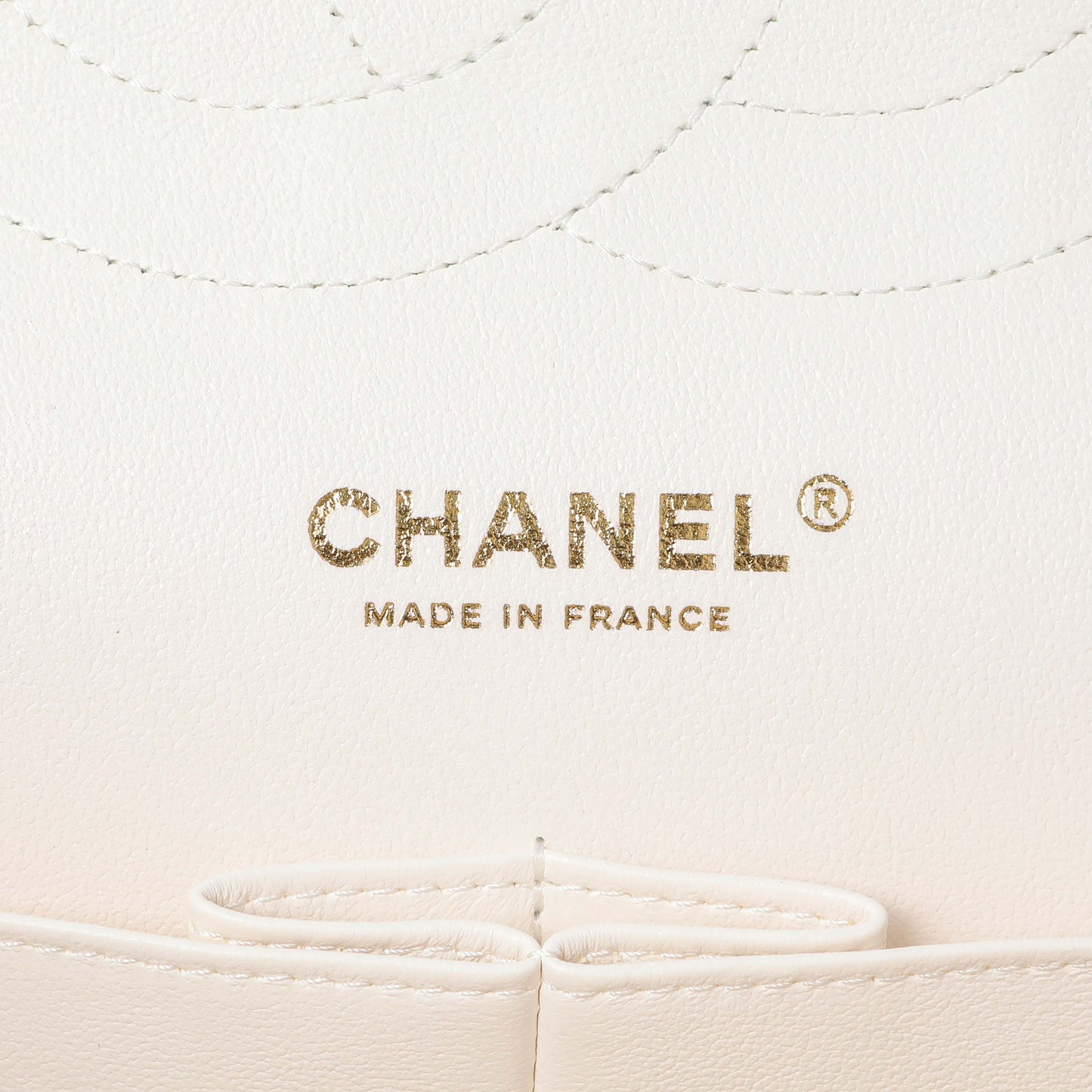 Exclusive Chanel White Quilted Caviar Jumbo Double Flap — Detail View