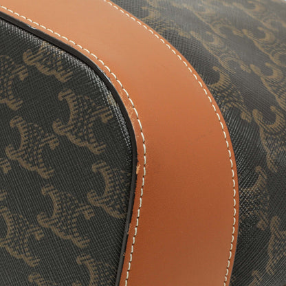 Exclusive Celine Tan Triomphe Canvas Calfskin Medium Bucket Bag — Detail View