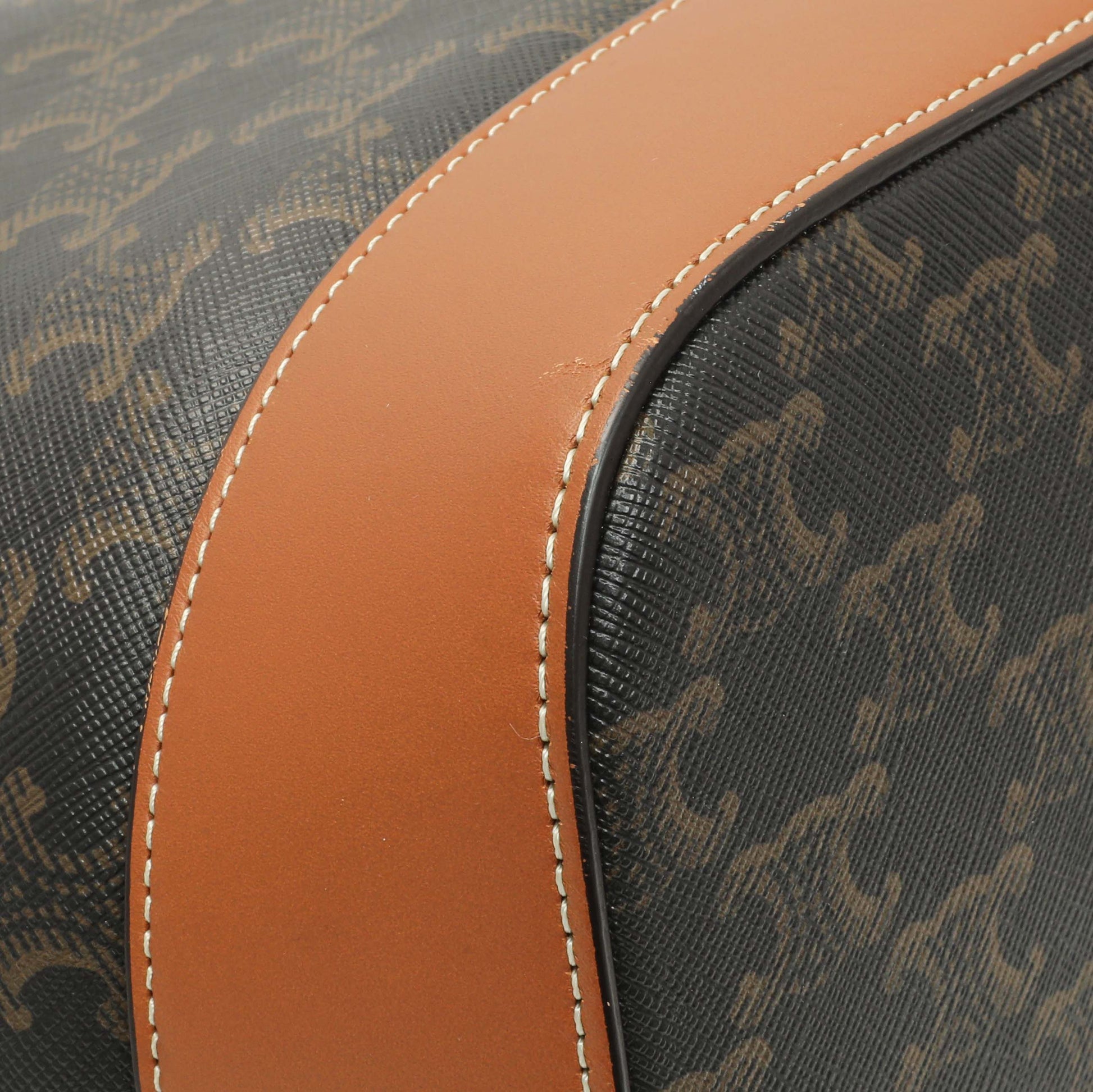 Exclusive Celine Tan Triomphe Canvas Calfskin Medium Bucket Bag — Lifestyle View