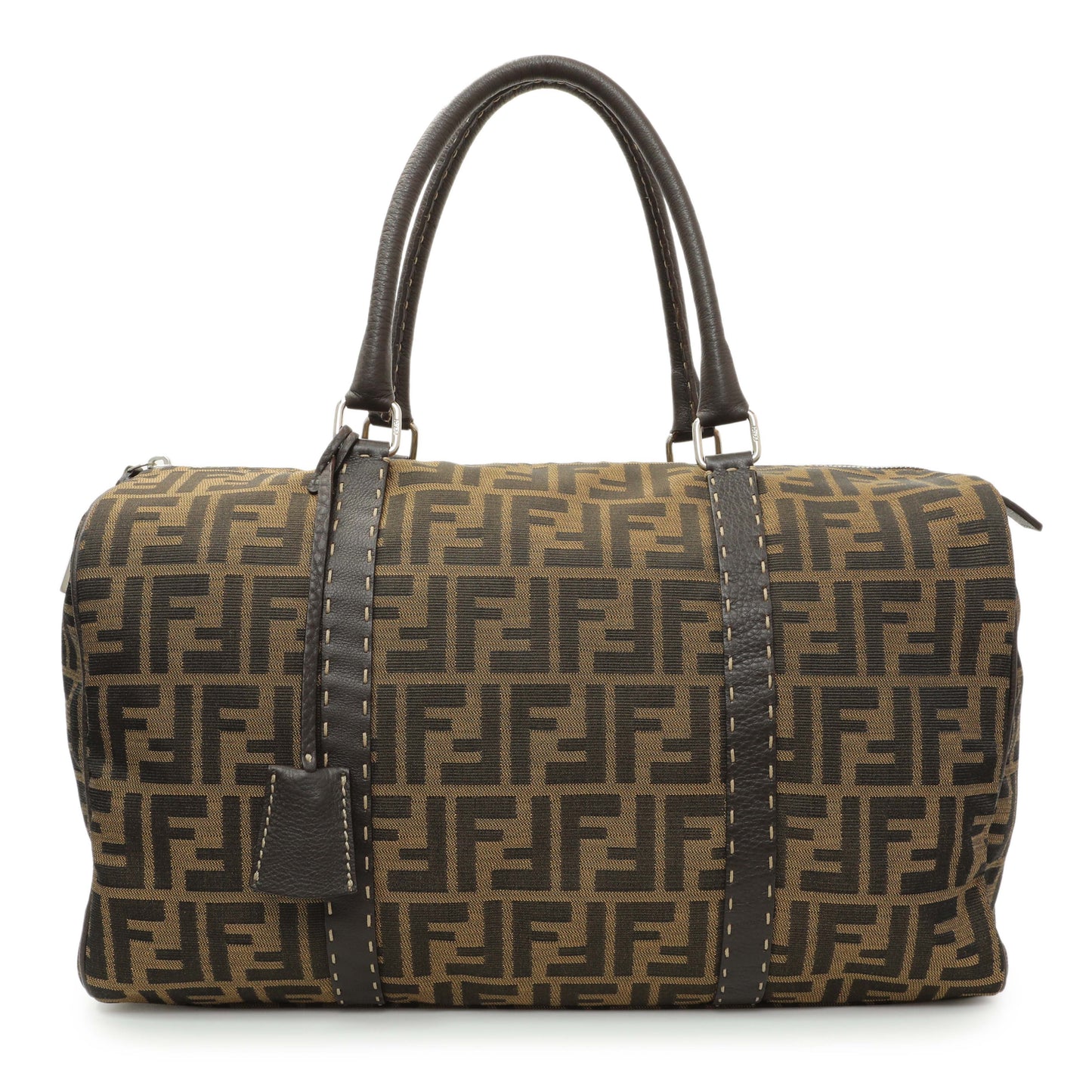 Exclusive Fendi Zucca Selleria Large Boston Bag — Front View