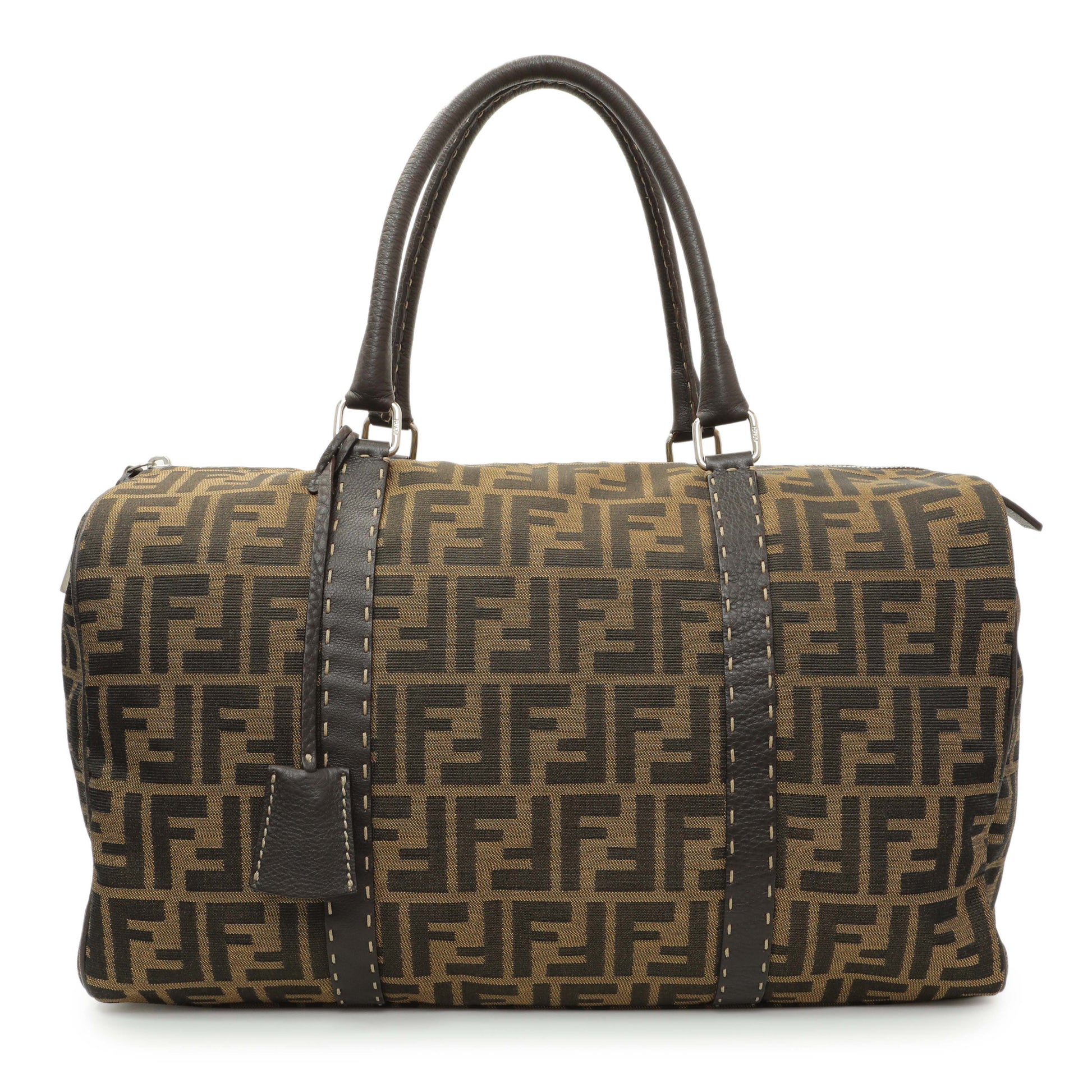 Exclusive Fendi Zucca Selleria Large Boston Bag — Front View