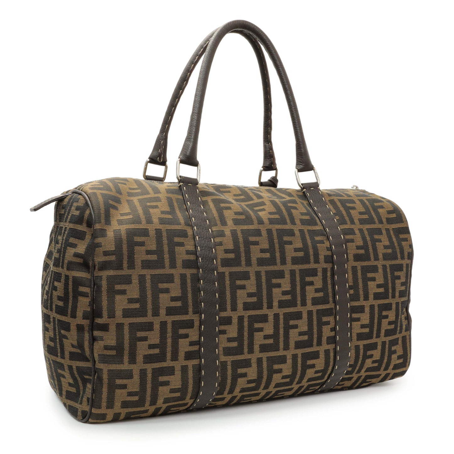 Exclusive Fendi Zucca Selleria Large Boston Bag — Side View