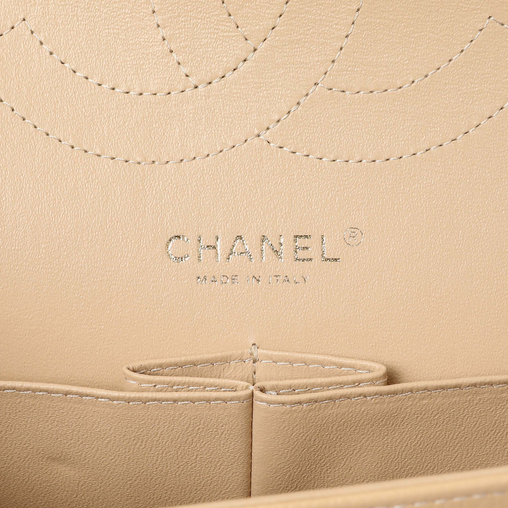 Exclusive Chanel Beige Quilted Caviar Jumbo Classic Double Flap — Detail View