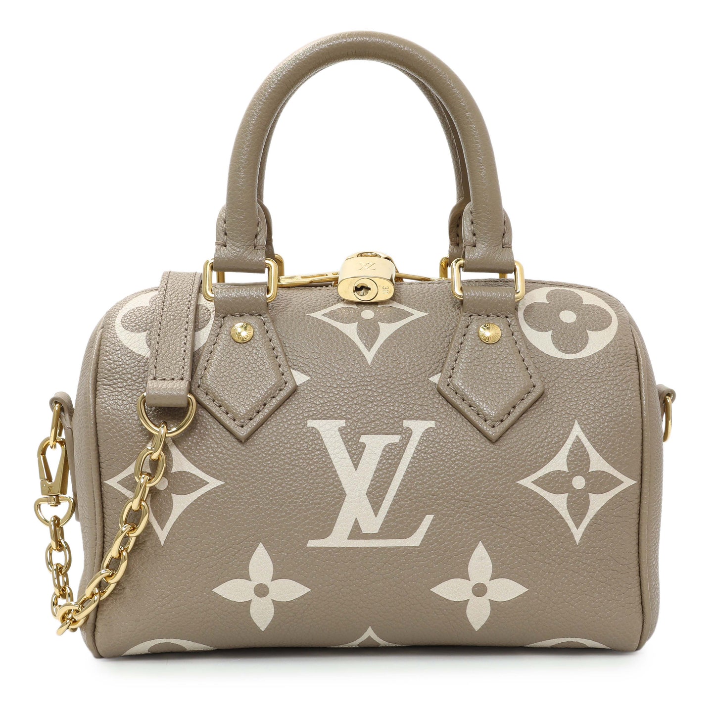 Exclusive Louis Vuitton Tourterelle Creme Empreinte Monogram Giant Speedy 20 Bandouliere — Front View