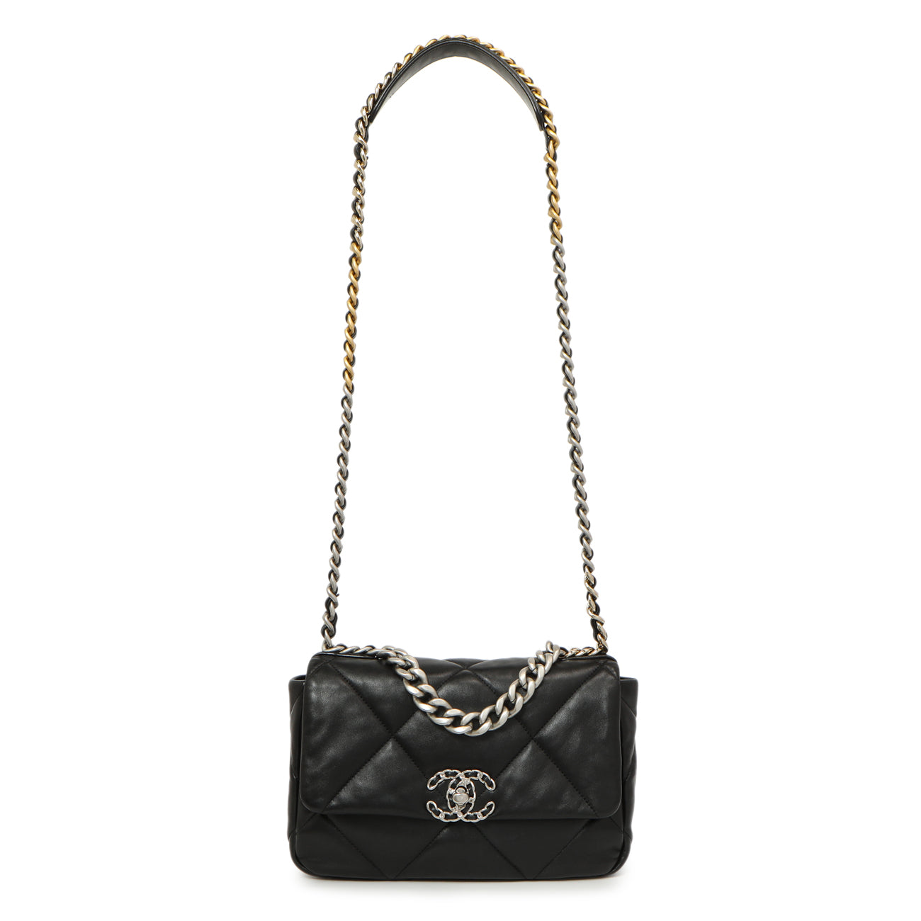 Exclusive Chanel Black Quilted Lambskin Medium 19 Flap — Front View