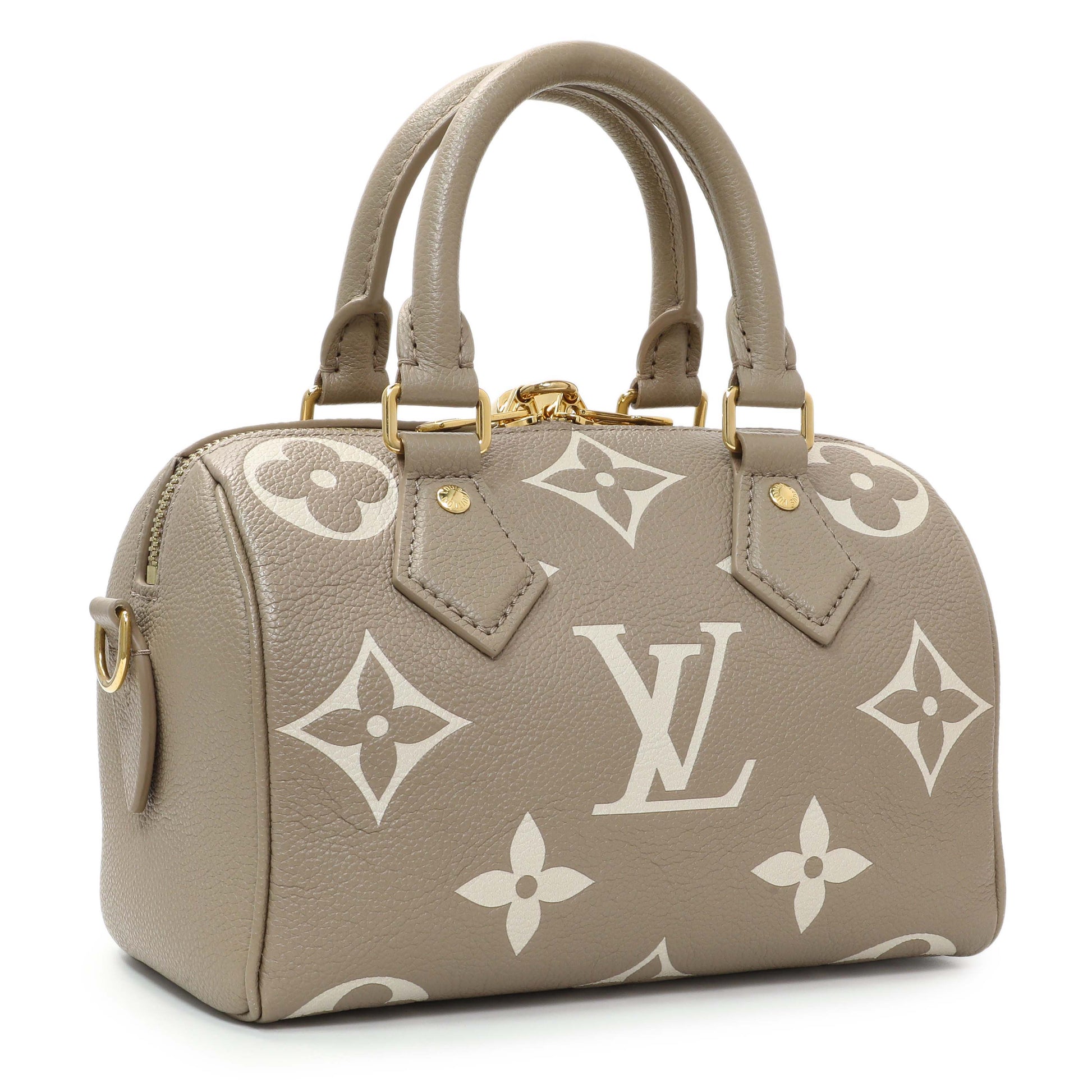 Exclusive Louis Vuitton Tourterelle Creme Empreinte Monogram Giant Speedy 20 Bandouliere — Side View
