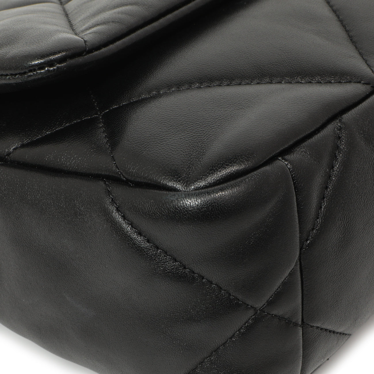 Exclusive Chanel Black Quilted Lambskin Medium 19 Flap — Detail View