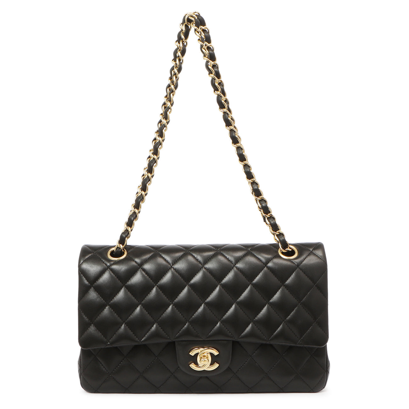 Exclusive Chanel Black Quilted Lambskin Medium Classic Double Flap — Front View