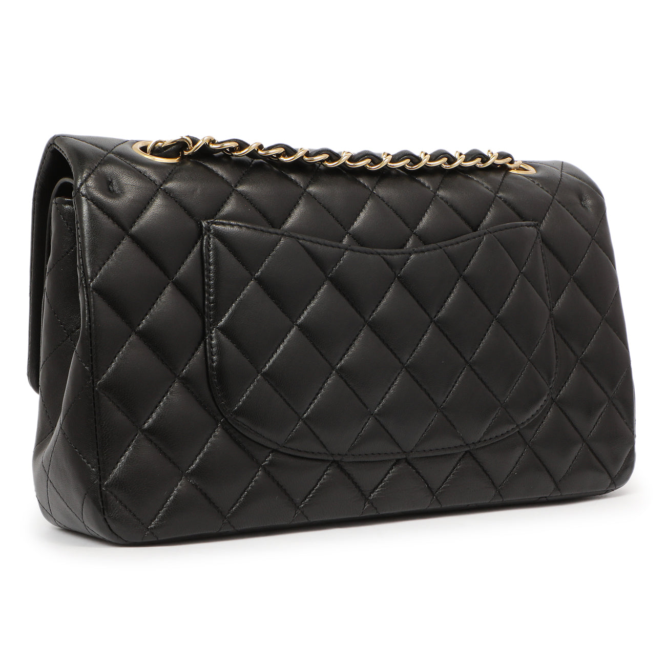 Exclusive Chanel Black Quilted Lambskin Medium Classic Double Flap — Back View