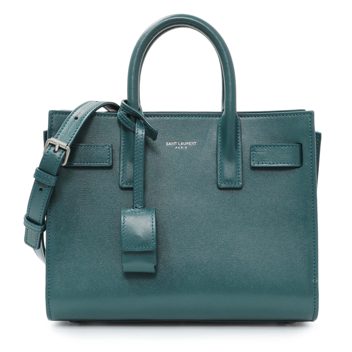 Exclusive Saint Laurent Teal Calfskin Nano Sac De Jour — Front View