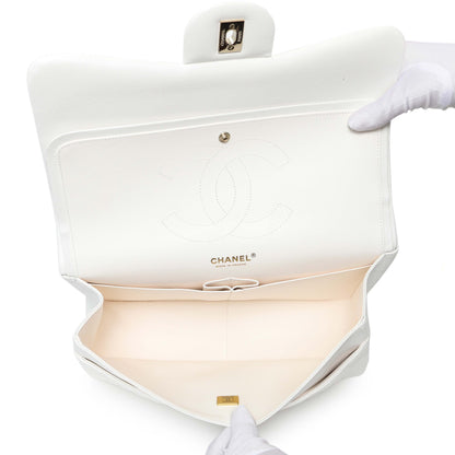 Exclusive Chanel White Quilted Caviar Jumbo Double Flap — Top View