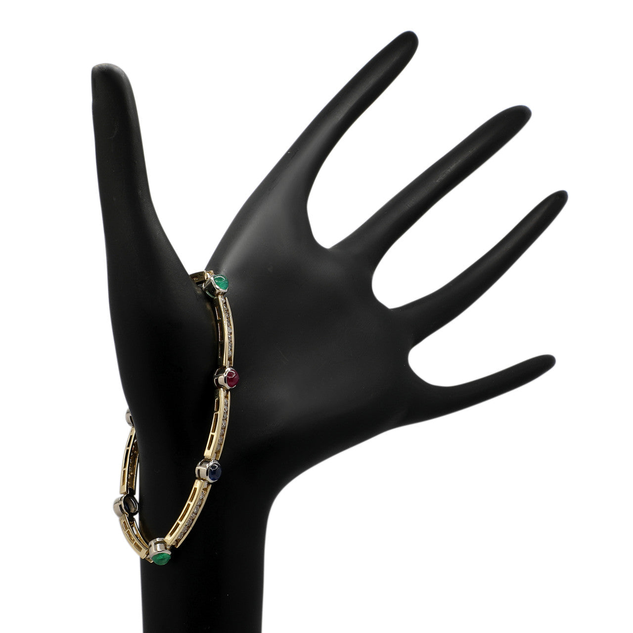 Exclusive 14K Yellow & White Gold Sapphire Emerald Ruby Bracelet — Back View