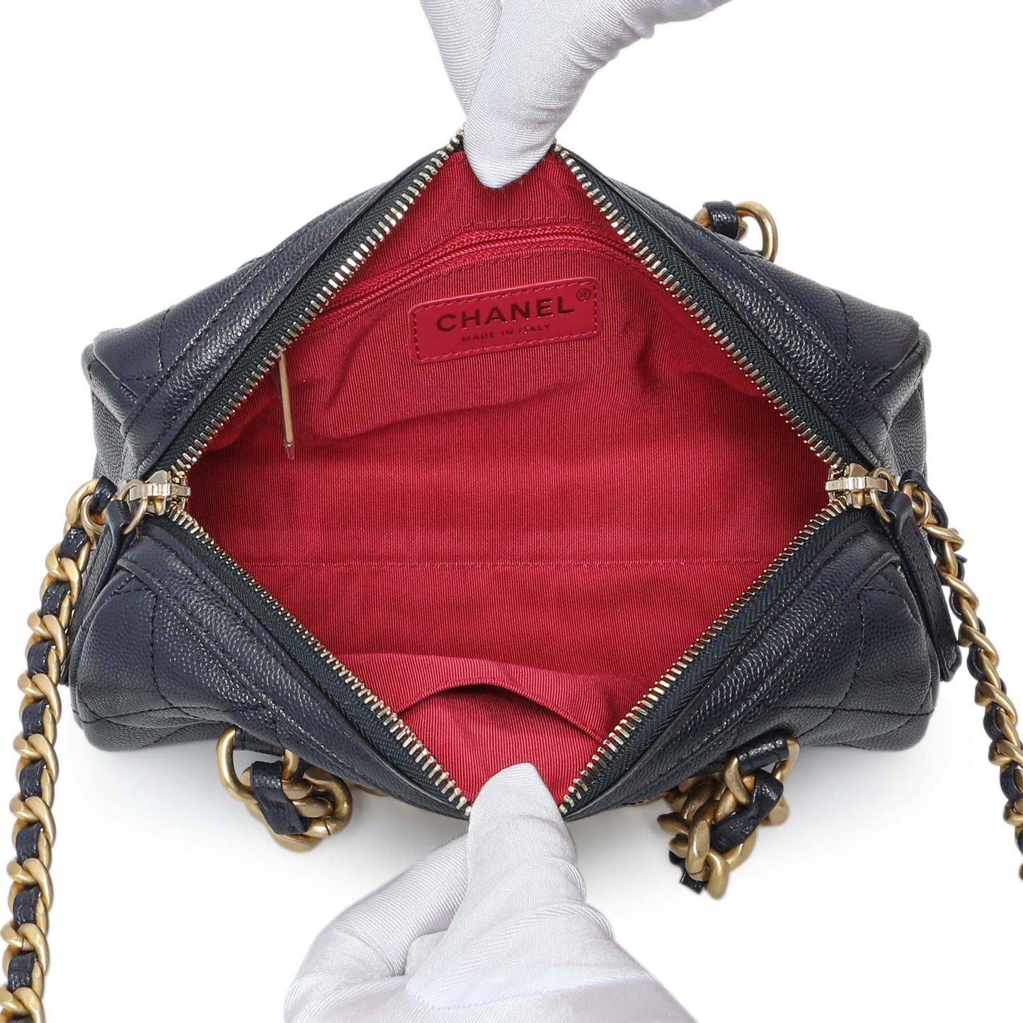 Exclusive Chanel Blue Quilted Caviar Small Fashion Therapy Bowling Bag — Top View