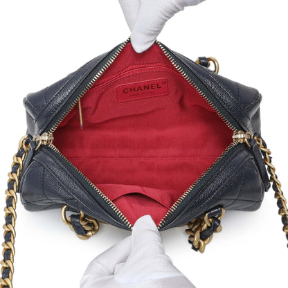 Exclusive Chanel Blue Quilted Caviar Small Fashion Therapy Bowling Bag — Top View