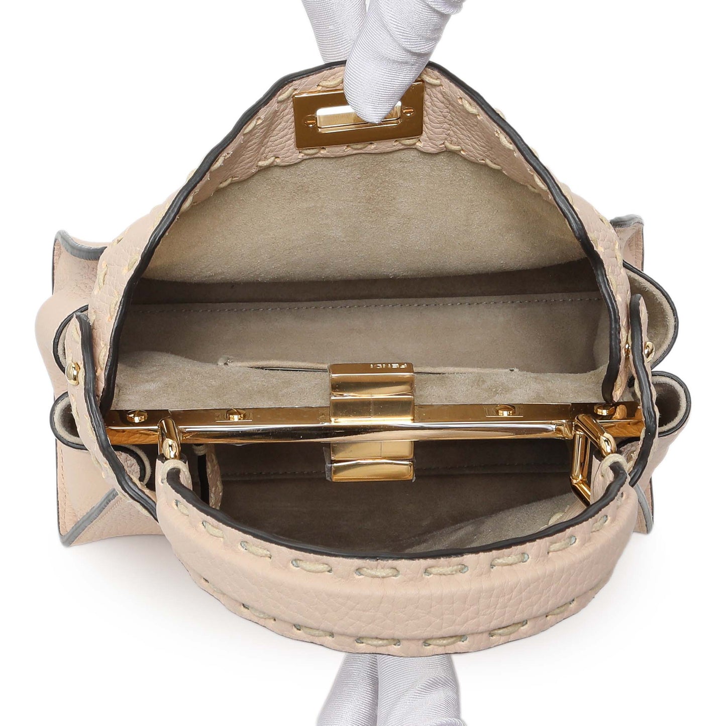 Exclusive Fendi Cuoio Romano Selleria Mini Peekaboo Iconic Satchel — Top View