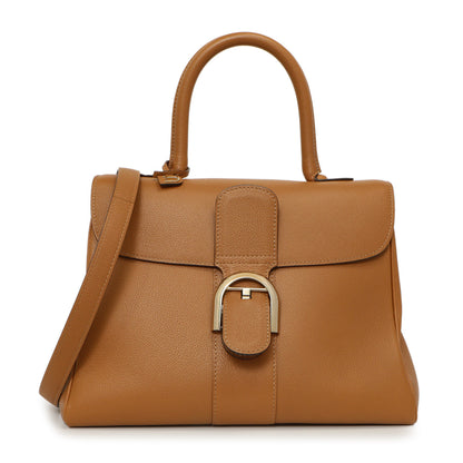 Exclusive Delvaux Brown Grained Calfskin Brillant MM — Front View