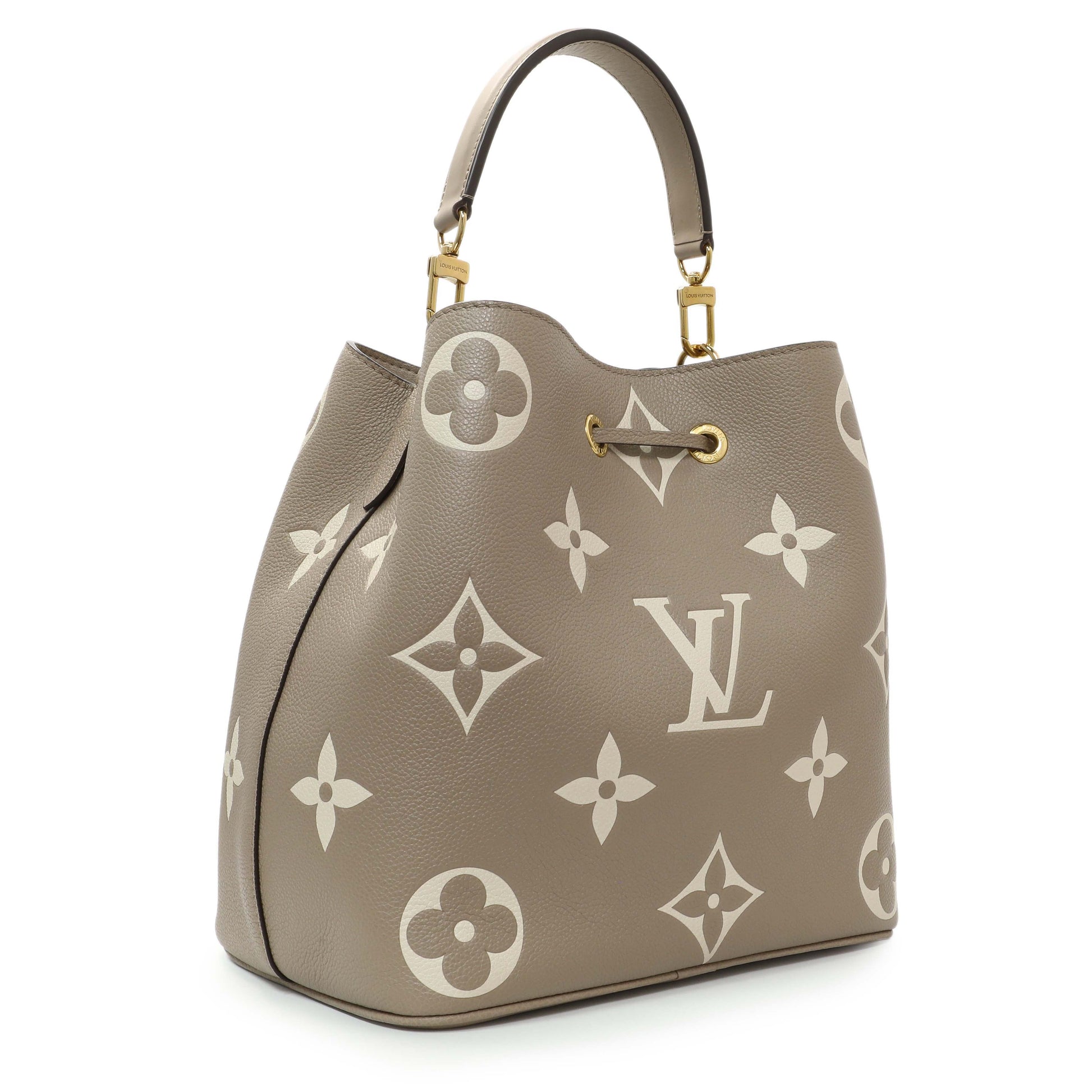 Exclusive Louis Vuitton Tourterelle Creme Empreinte Monogram Giant Neonoe MM — Side View