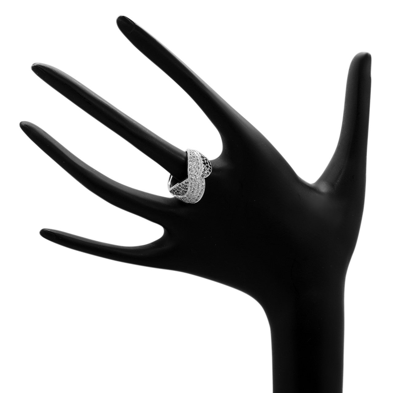 Exclusive 18K White Gold Black Diamond Crossover Ring — 5.75 — Back View