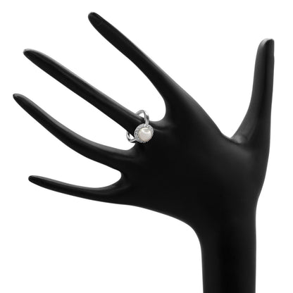 Exclusive 18K White Gold 0.32 Carat Diamond Akoya Pearl Ring — 3.75 — Top View