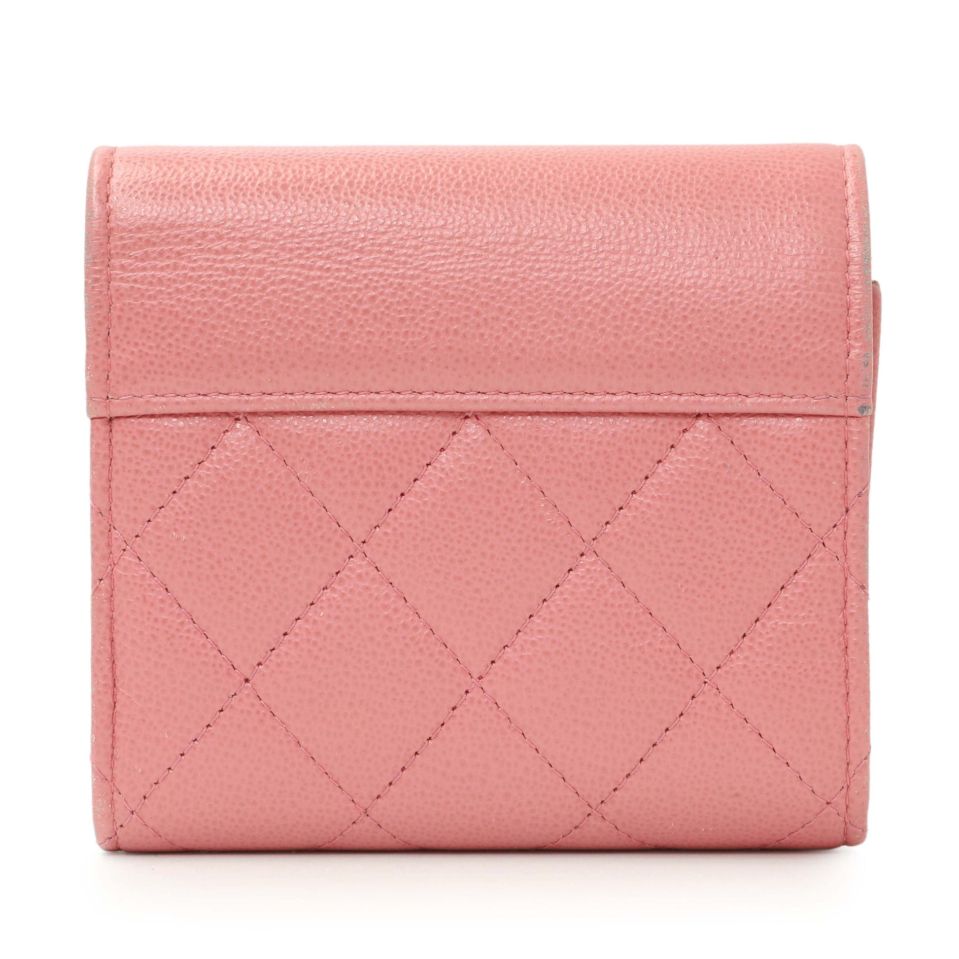 Exclusive Chanel Pink Quilted Grained Calfskin CC Box Flap Wallet — Side View