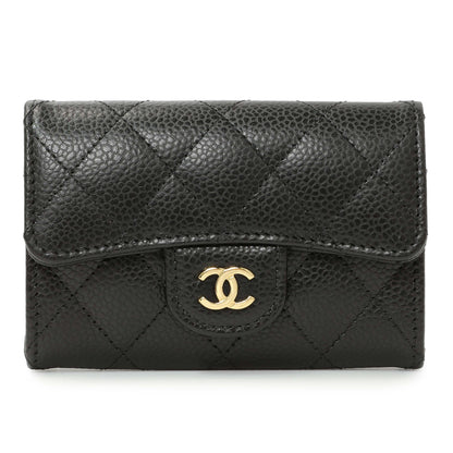 Exclusive Chanel Black Quilted Caviar Flap Card Holder Wallet — Front View