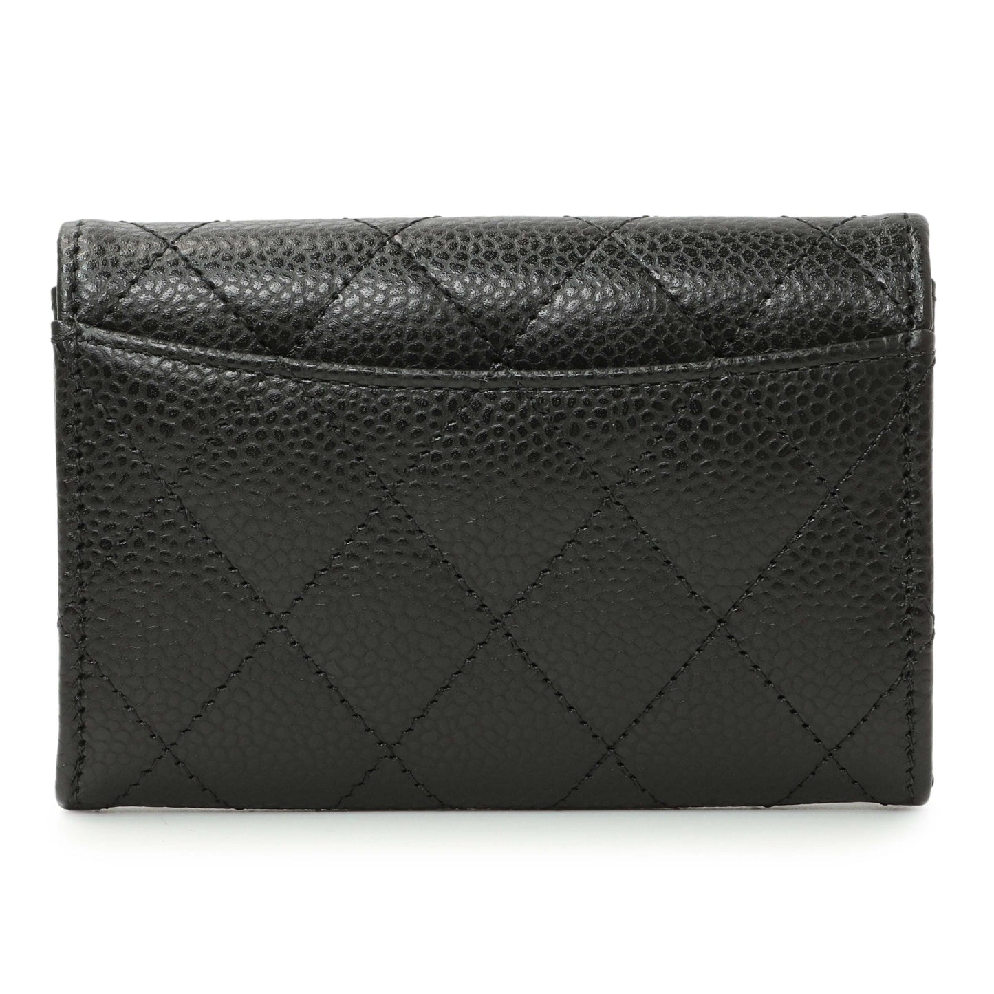 Exclusive Chanel Black Quilted Caviar Flap Card Holder Wallet — Side View