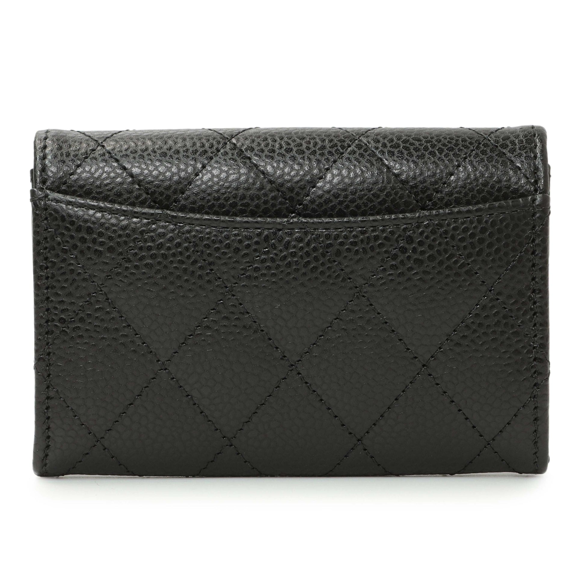 Exclusive Chanel Black Quilted Caviar Flap Card Holder Wallet — Side View