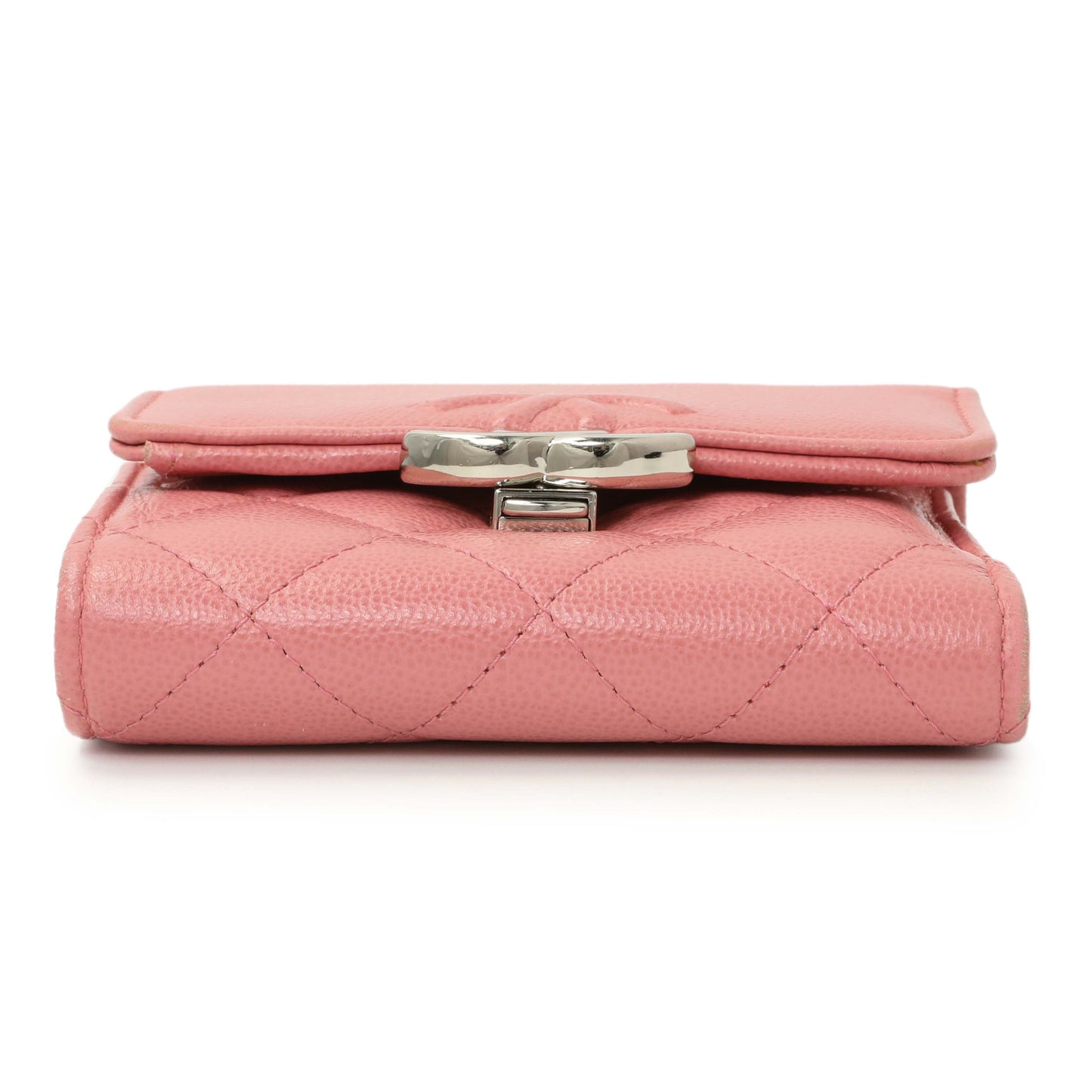 Exclusive Chanel Pink Quilted Grained Calfskin CC Box Flap Wallet — Back View