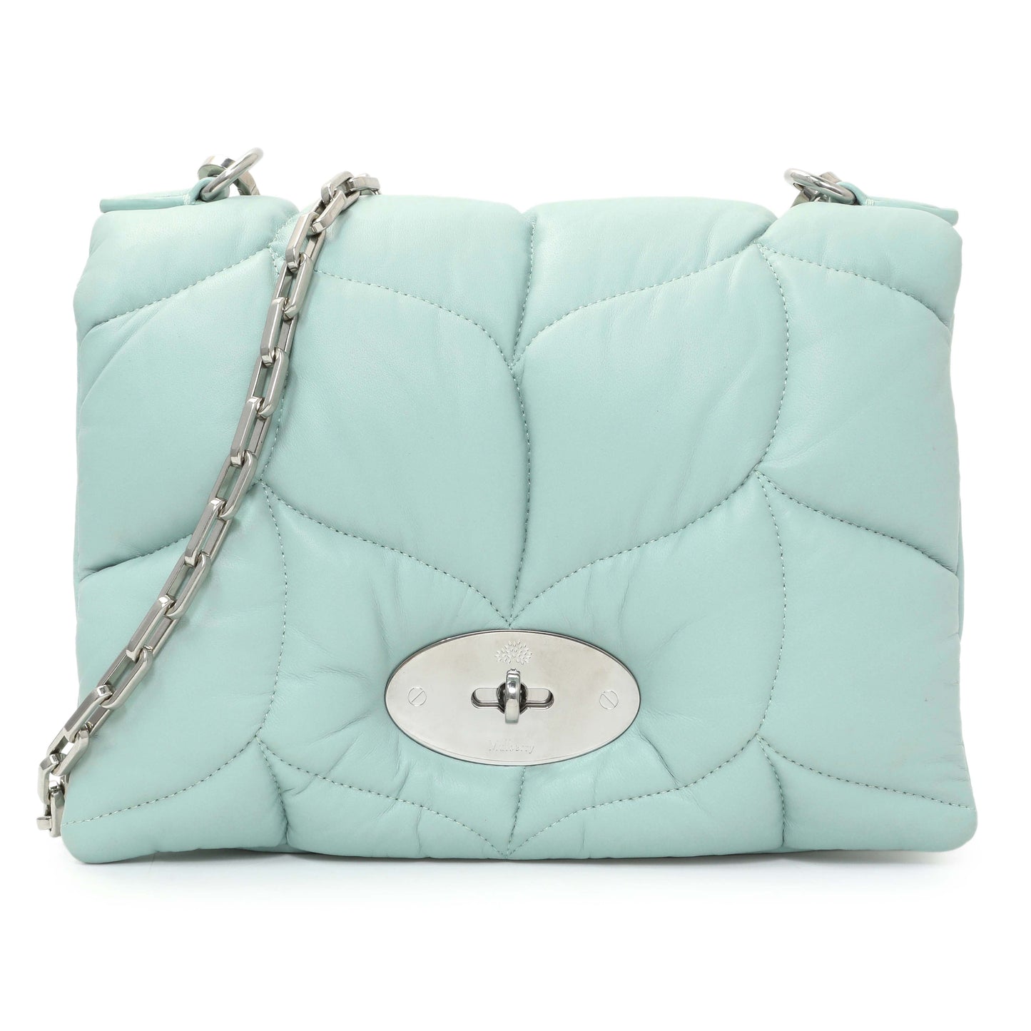 Exclusive Mulberry Blue Nappa Pillow Quilted Little Softie Bag — Front View
