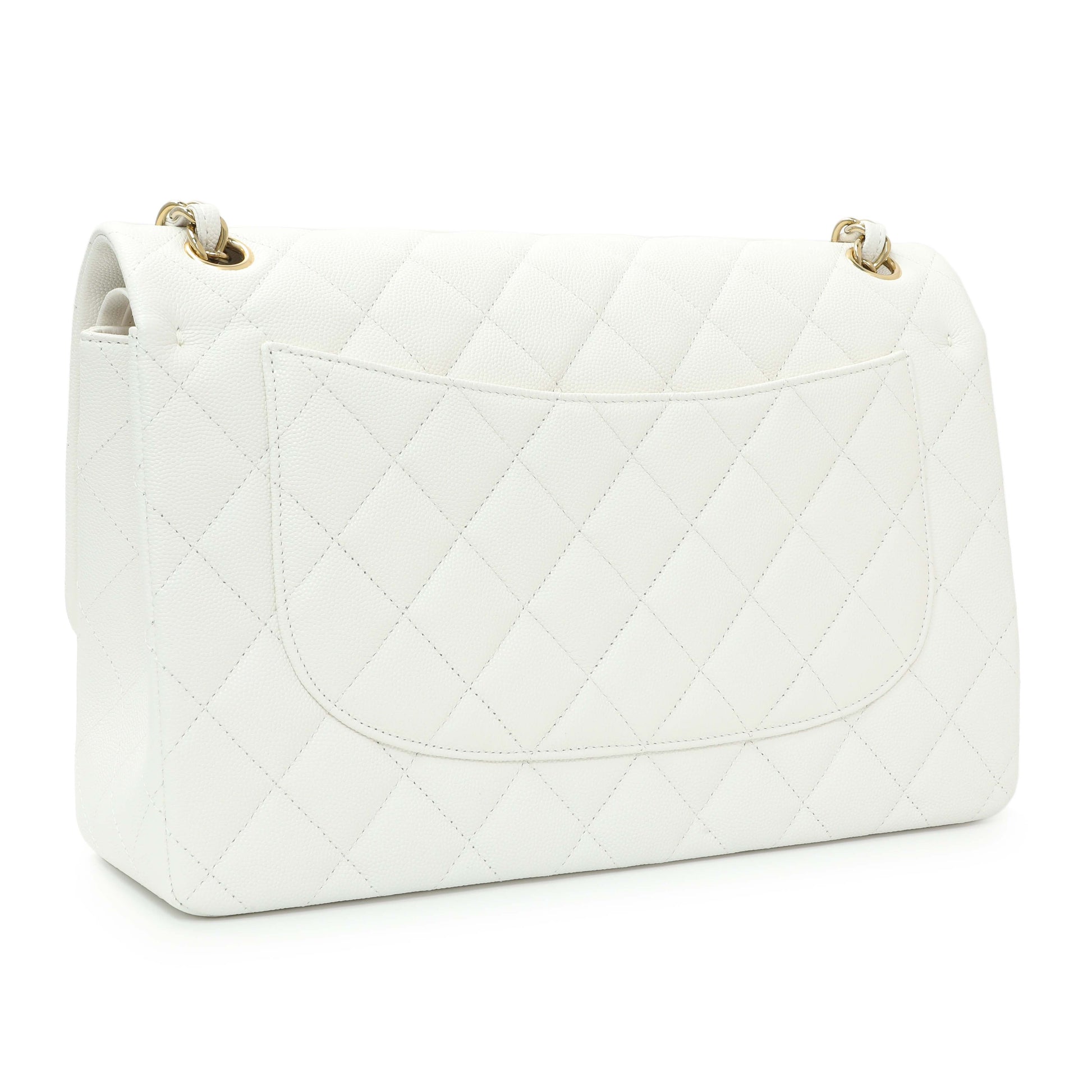 Exclusive Chanel White Quilted Caviar Jumbo Double Flap — Side View