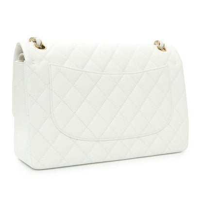 Exclusive Chanel White Quilted Caviar Jumbo Double Flap — Side View