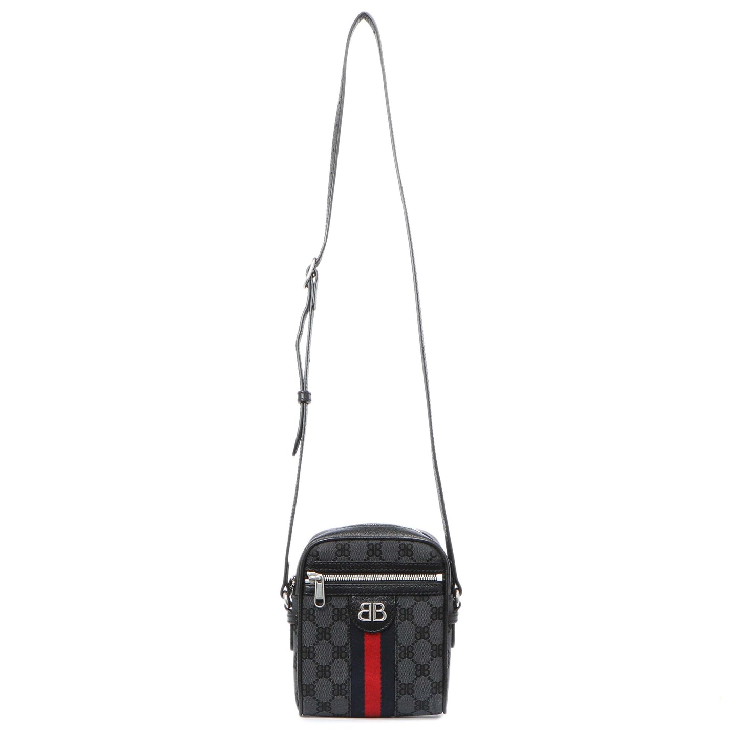 Exclusive Gucci X Balenciaga BB Monogram Web Mini Ophidia Messenger — Front View